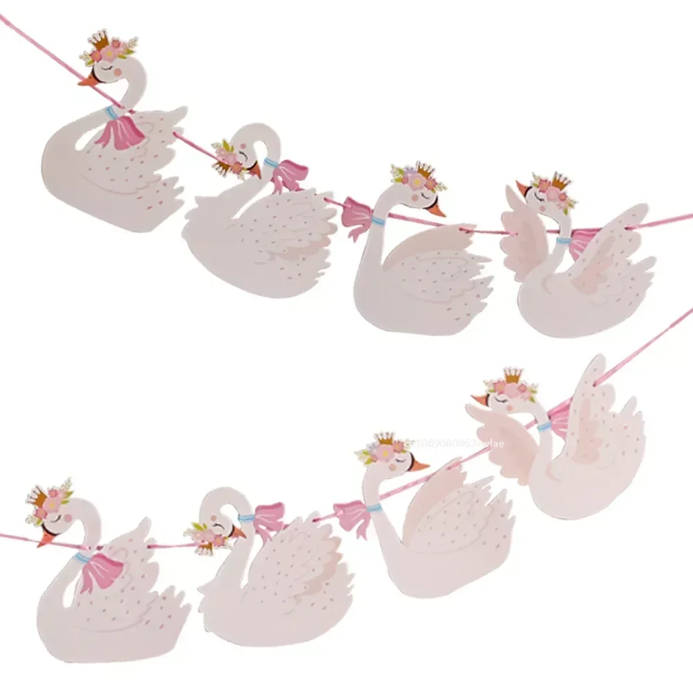 Happy Birthday Streamers Swan Pull Flag Living Room Garden Mall Cafe Children Birthday Party Decoration Banners Wedding Party