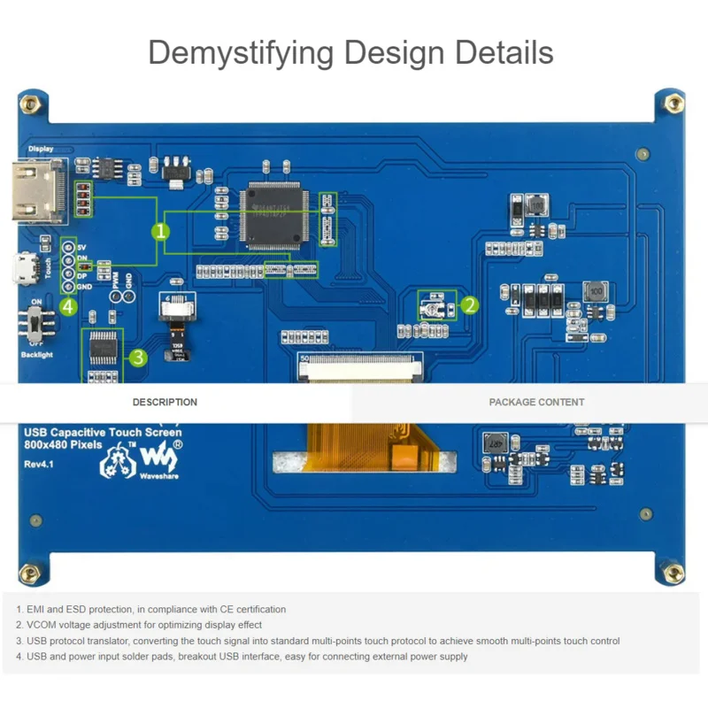 Écran Tactile LCD B de 7 Pouces, Wild d'Affichage HDMI, Faible Consommation d'Massage, 800x480