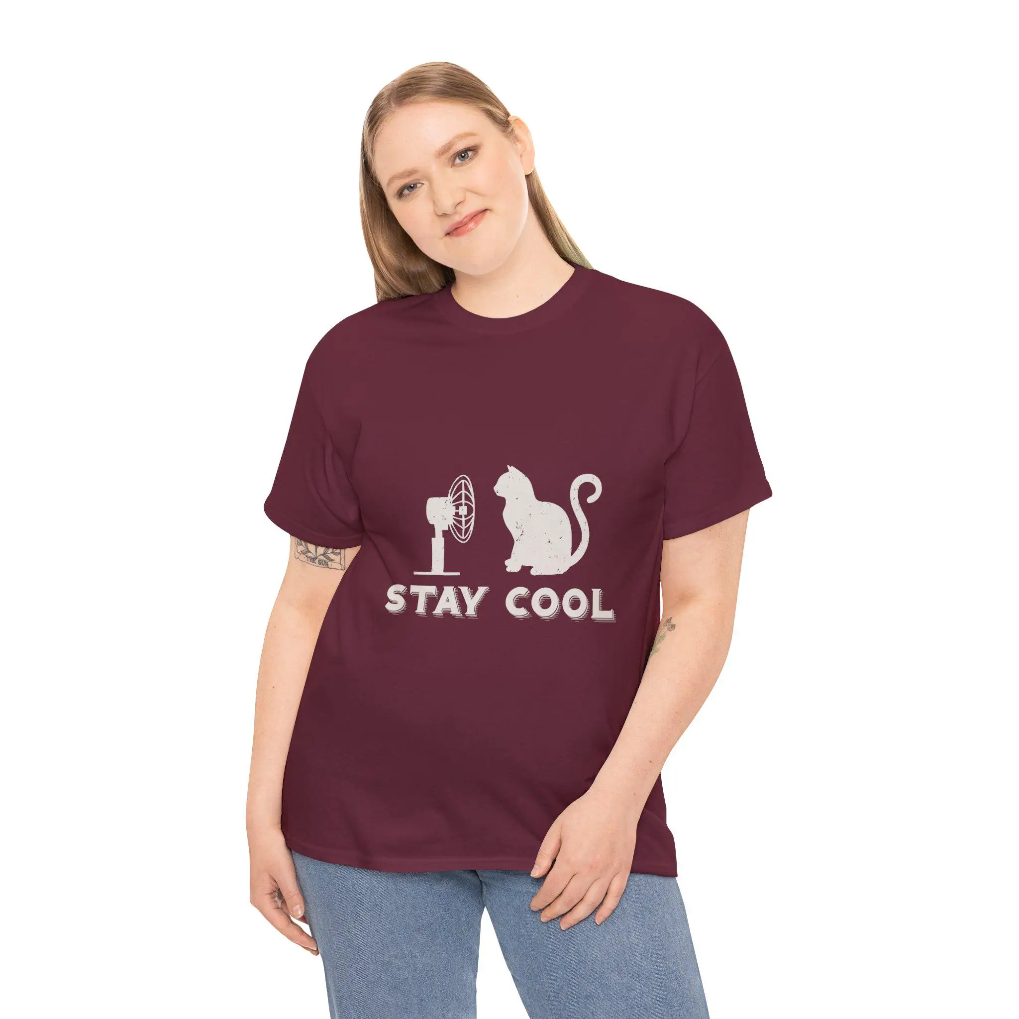 

Funny Cat Lover T Shirt Stay Cool for Women Burgundy Relaxed Fit Casual Fan Idea