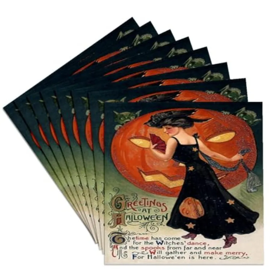 

CST_6039_ Винтажный набор плитки с изображением Хэллоуинской леди в черном наряде