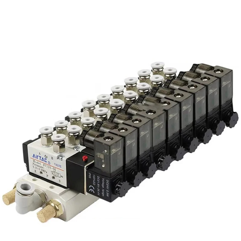 Solenoid Valve Multi-way Combination4V110-06 Manifold Stations DC12V 24V AC220V with Fittings 5 Port 2 Position Solenoid