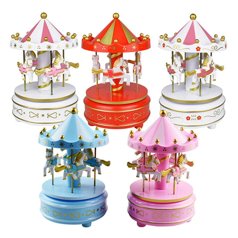 1 Luxury Carousel Music Box 4 Horses Spin Romantic Carousel Children's Toys Handmade Music Box Gift Home Decor