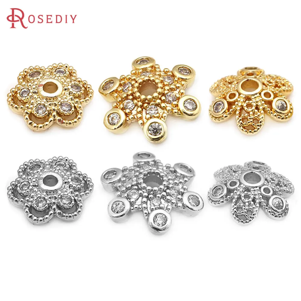 18K Gold Color Brass and Zircon Beads Caps High Quality Diy Accessories Jewellery Making Materials Rosediy official-website