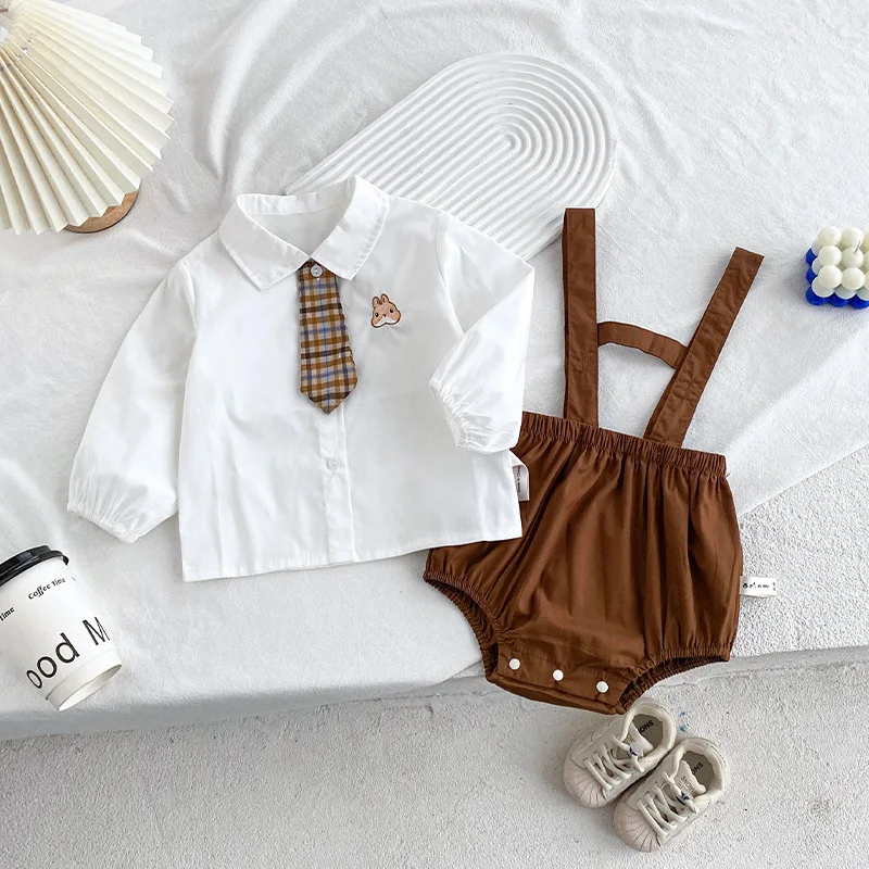 ‌Spring New Baby Romper Set 2-Piece Outfit for Newborn To 24 Months Photo Shoot Outwear Cotton Knit Overalls Bodysuit for Boys