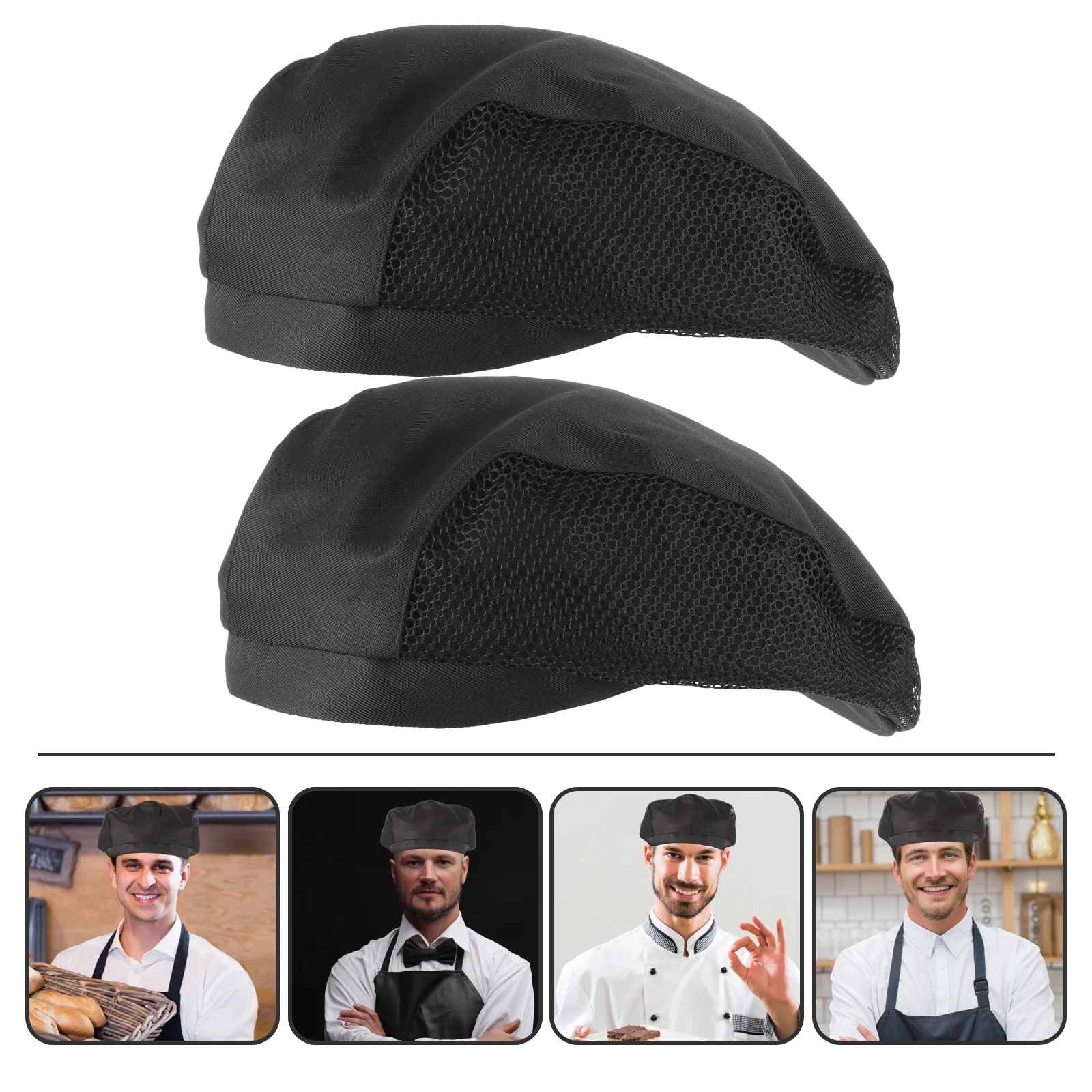 Boina de garçom para churrasco, chapéu de cozinha, sushi, chef, rede de cabelo para homens, serviço de comida, caveira, 2 peças