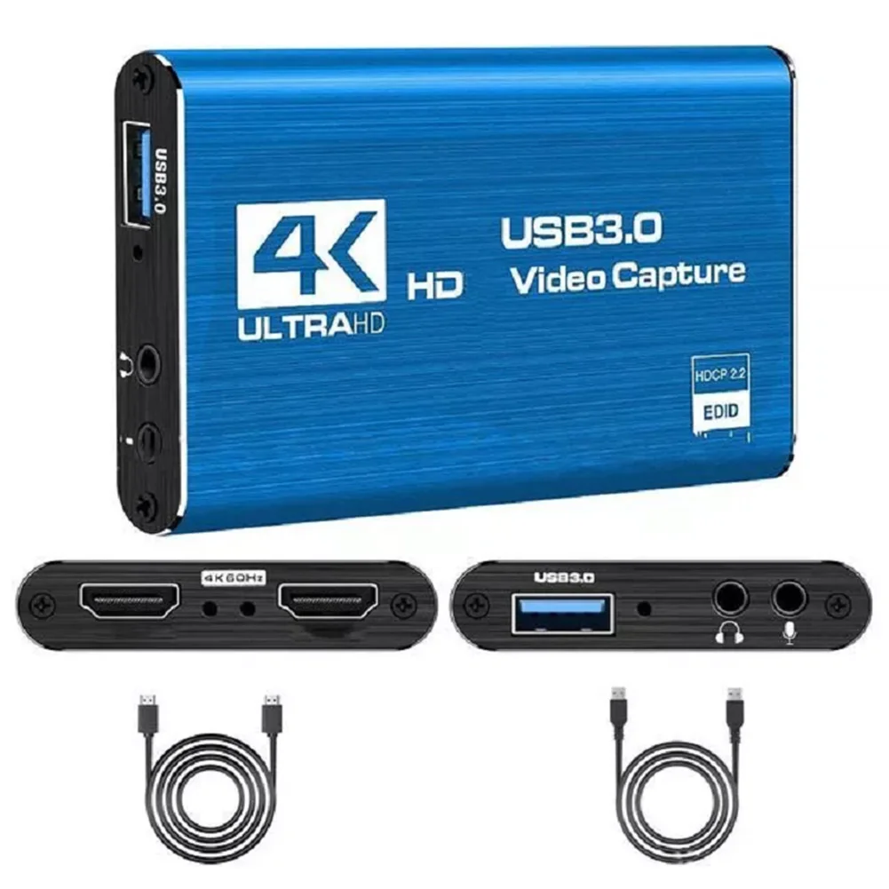 4K HDMI-متوافق USB 3.0 بطاقة تسجيل الفيديو 1080P 60FPS بطاقة التقاط الصوت والفيديو 60 هرتز لـ OBS التقاط لعبة الصوت والميكروفون المباشر