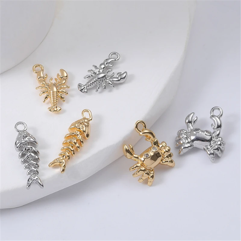 

20 шт. новый мультфильм 18 К позолоченная латунь рыбья кость краб подвески разъемы DIY кулон фурнитура для изготовления ювелирных изделий аксессуары