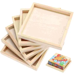 6Pcs Natural Wood Trays Hexahedral Painting Storage Craft Supplies Wooden Serving Trays For Toys Unfinished Wood Panels Puzzle