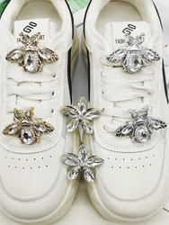 2PCS Rhinestone Flower Bee Shoelace Charms ABS Bling Silvery Shoe Lace Decor Accessories DIY Golden Jewelry Shoe Clips Fit Boots