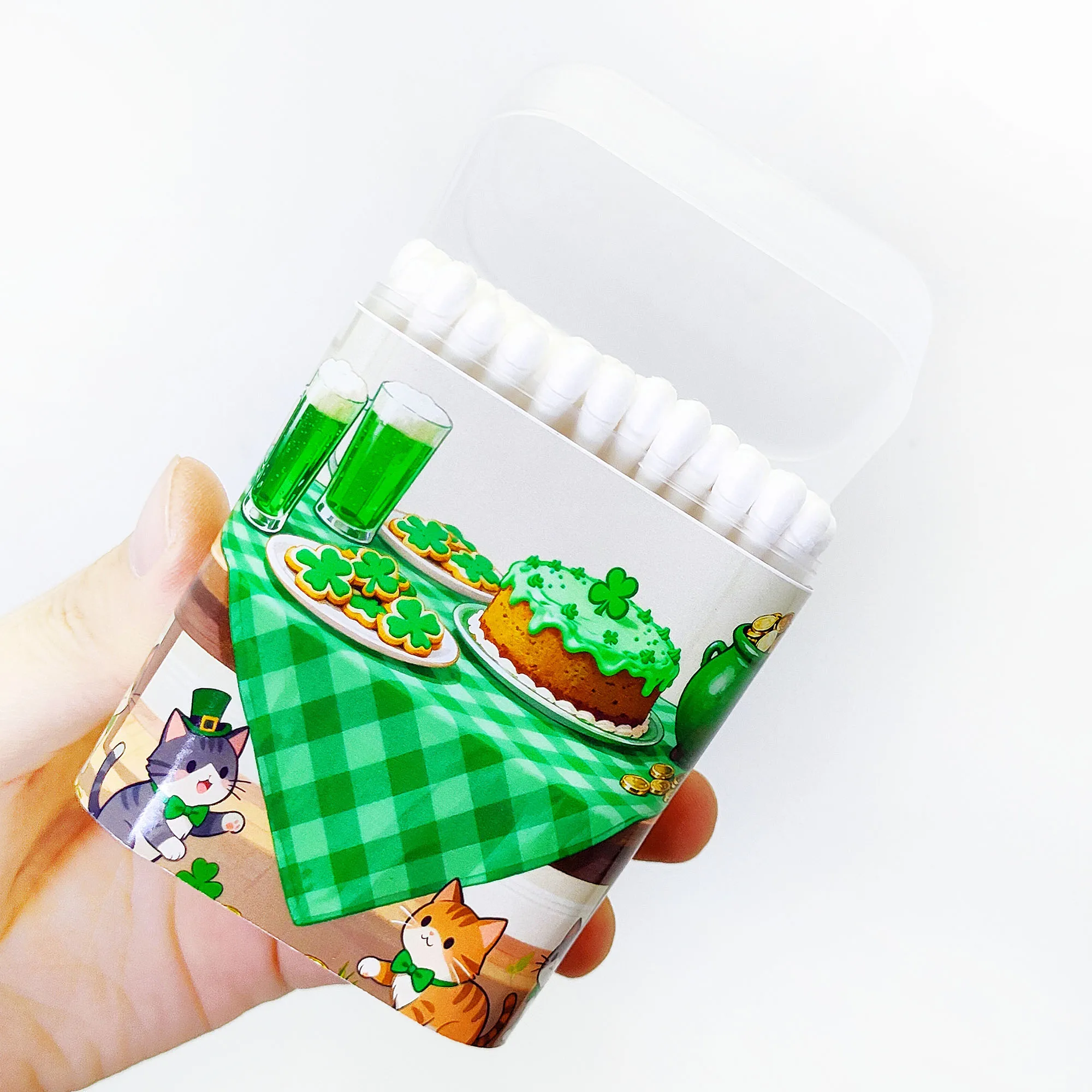 200 hisopos de algodón con temática del Día de San Patricio, cuchara redonda de doble punta, bastoncillos gruesos, serie navideña creativa.