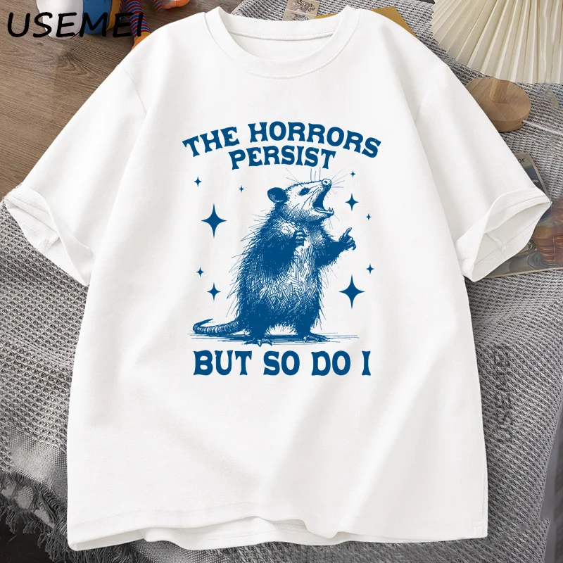 The Horrors Persist But So Do I T Shirt for Men Women Retro Opossum Tshirt Funny Mental Health Graphic T Shirts Men Clothes - view 3