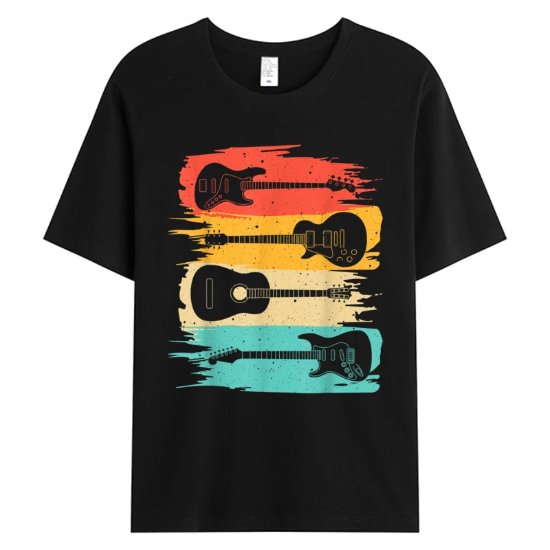 

Vintage Guitar Gift For Men Women Music Band Guitarist Stuff Men's Cotton Fabric Birthday Father's Day Hot Sell Graphic T-Shirts