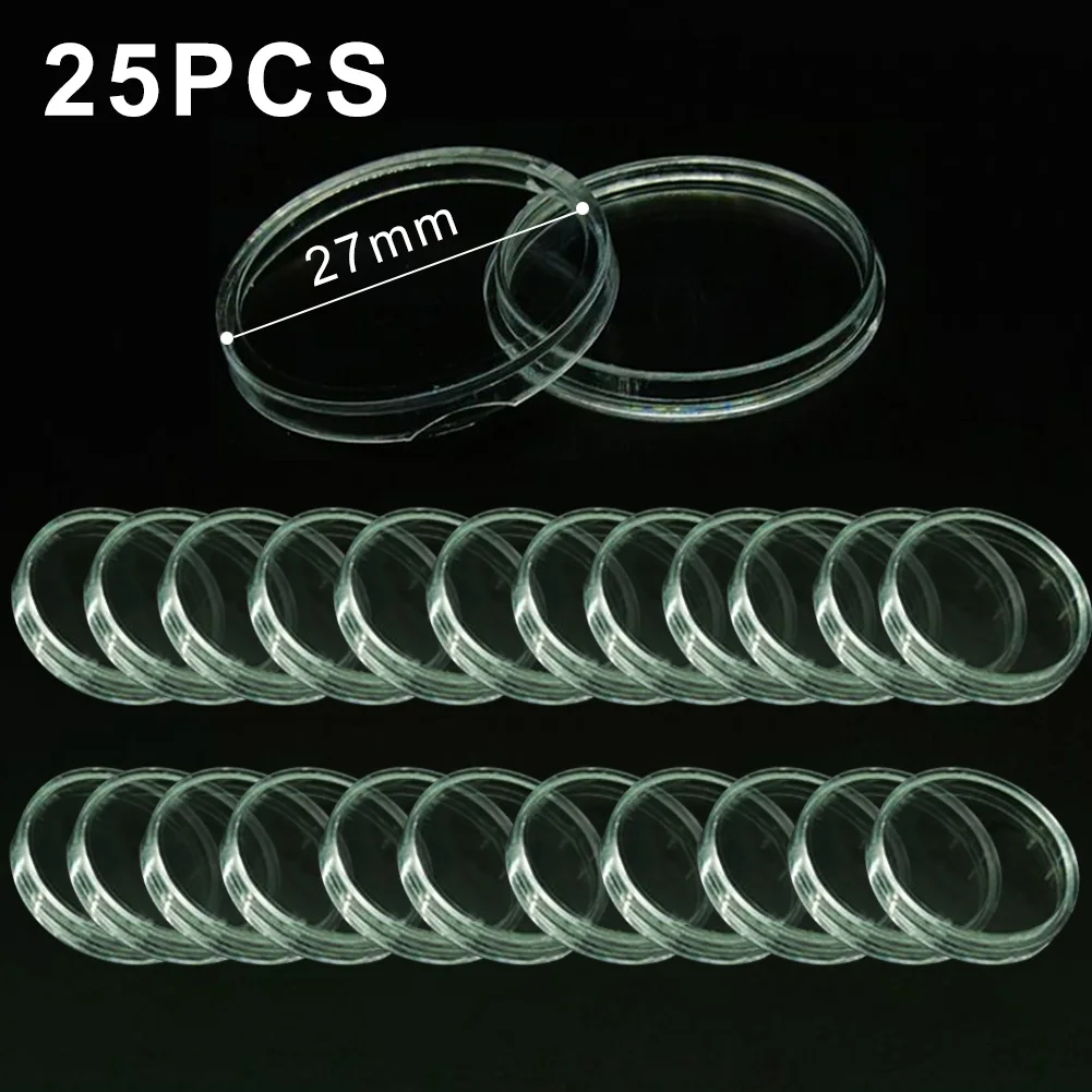 Box Coin Capsules Transparent Display Case Plastic Round Box 10/25 Pcs 27mm Coin Collecting Box Coin Holder High Quality