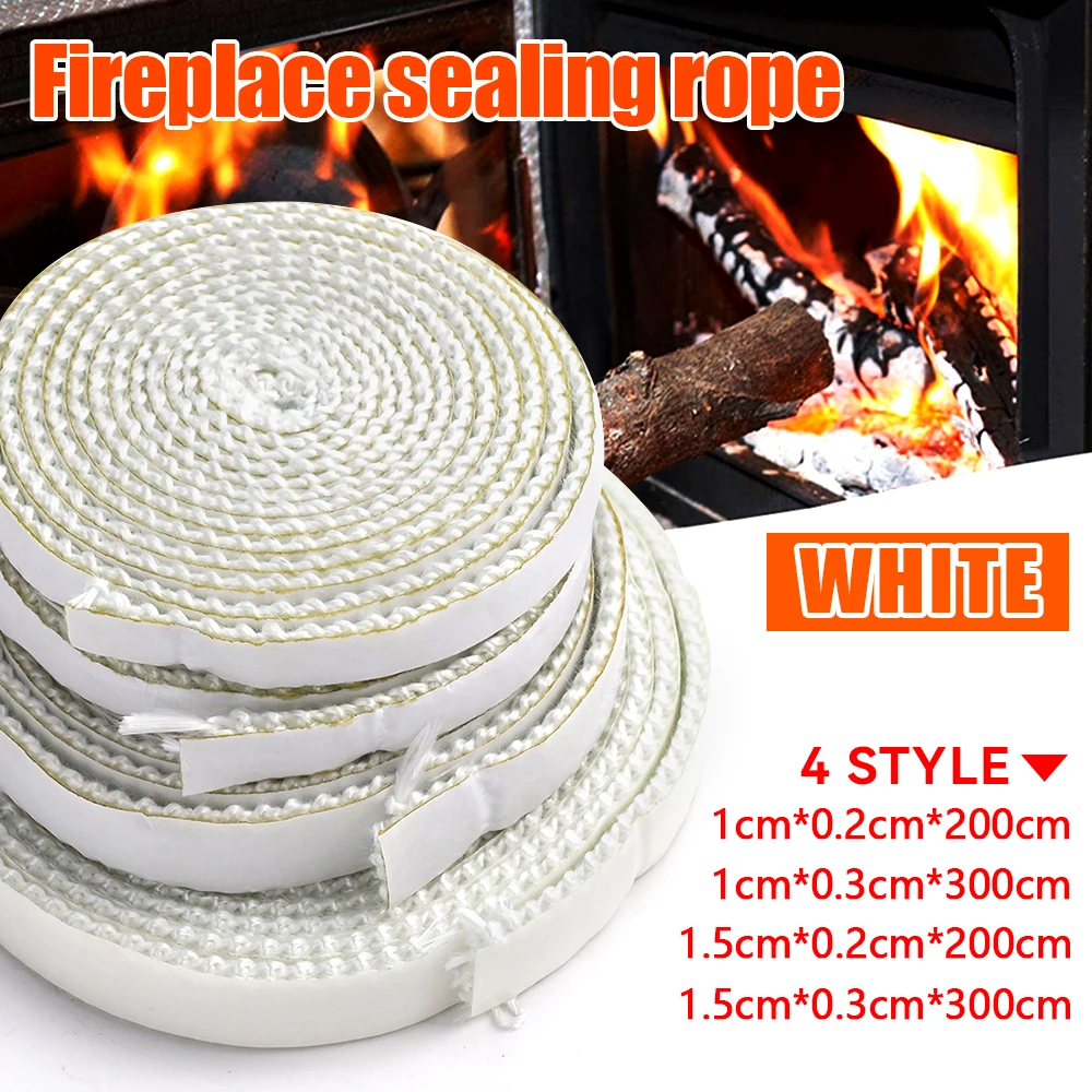 2m/3m White Flat Stoves Rope Self-Adhesive Fiberglass Fireplace Chimney Door Sealing Cord Replacement Gasket Tape 10mm/15mm