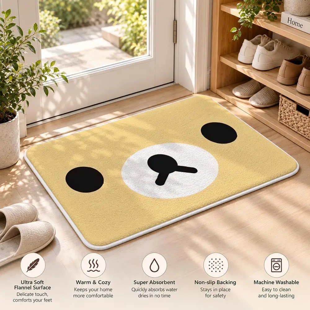 Cute Animal Expressions Floor Mat Flannel Rug Soft Non Slip Washable Door Mat for Bathroom Bedroom Kitchen Home Decor