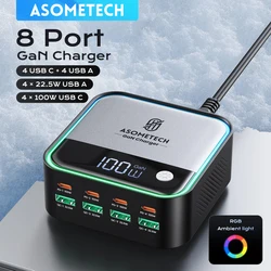 8 Port GaN USB C Fast Charger LED Display 4 Port Type C PD 100W SCP 22.5W Charging Station for IPhone 15 Samsung Tablet Macbook