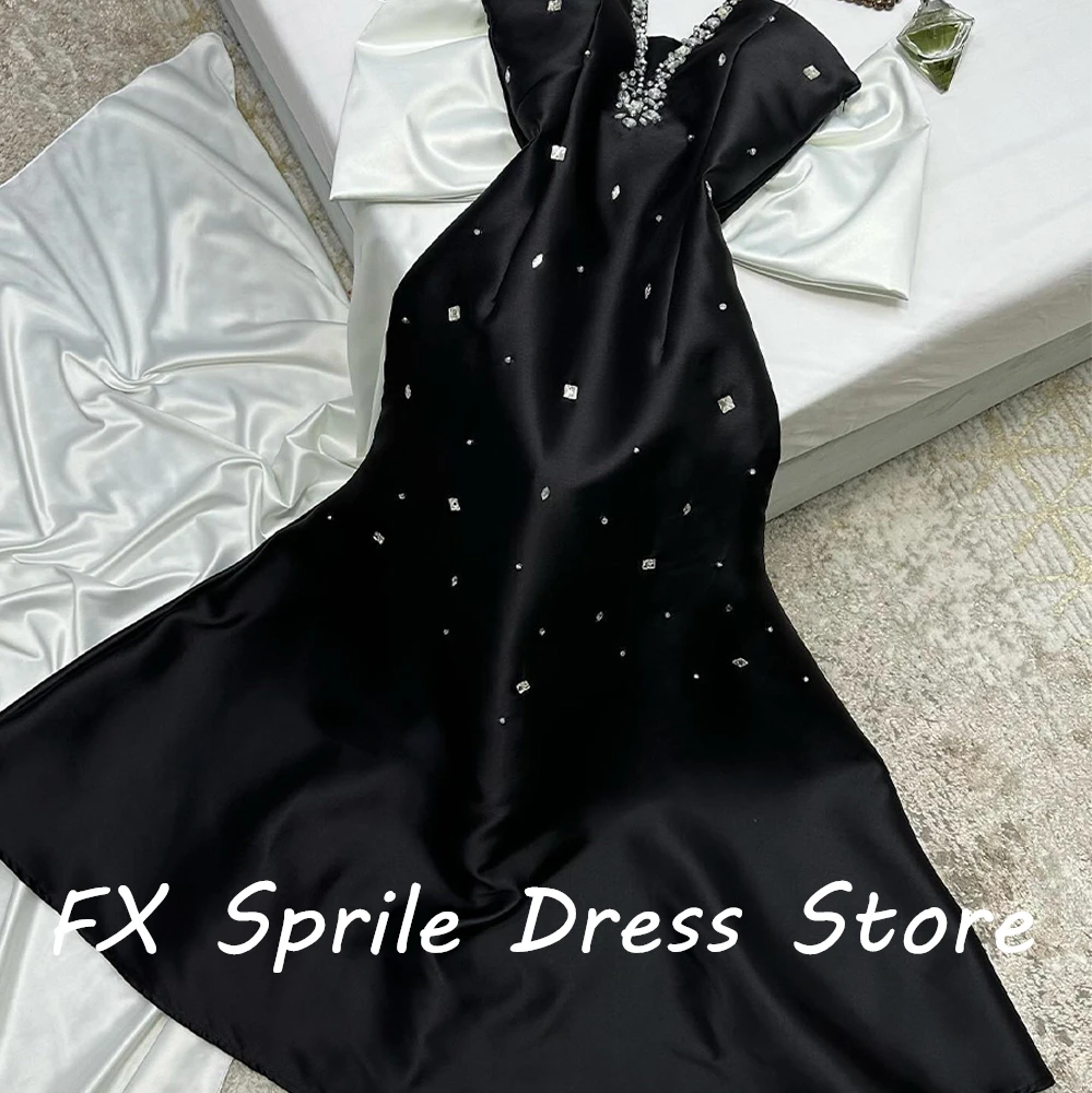 V Neck Cap Sleeve Sleeveless Crystal Bow Satin A-Line Ankle Length Solid Color Exquisite Evening Party Dresses Woman Custom Size