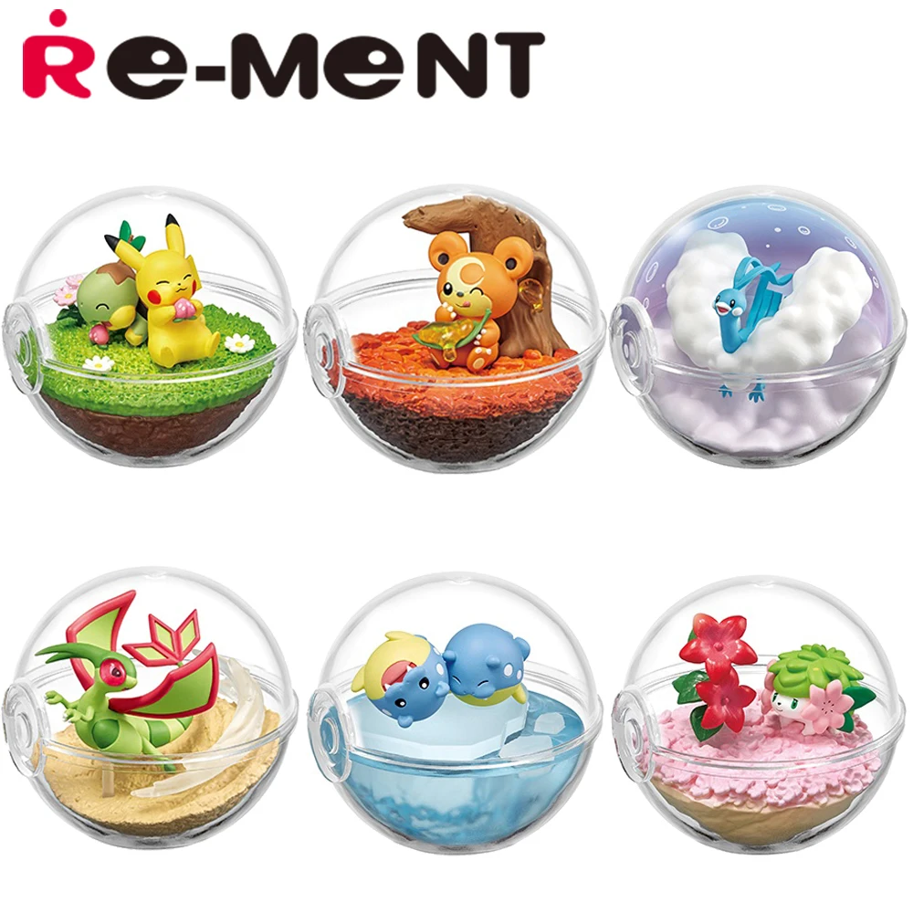 

In Stock Original Re-Ment Pokemon Terrarium Collection 11 Pikachu Turtwig Teddiursa Spheal Collectible Model Toys Mini Figures