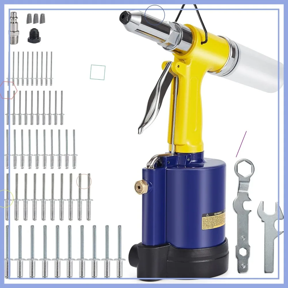

Pneumatic Air Riveter Tool - 3/32" to 1/4" Capacity, 50pcs Blind Rivets Included