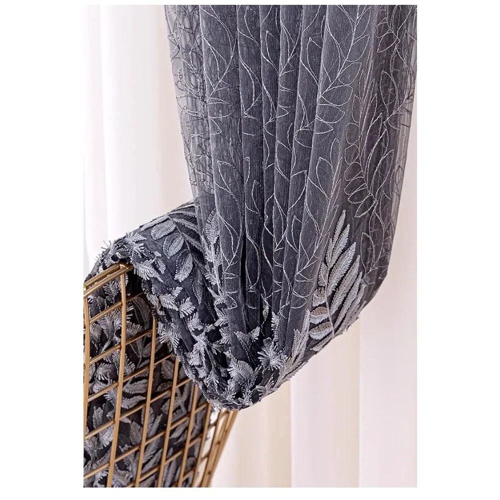 

Custom Modern Light Luxury Curtains for Living Room Bedroom Light Transmitting Impervious Embossed Embroidery Tulle Drapes
