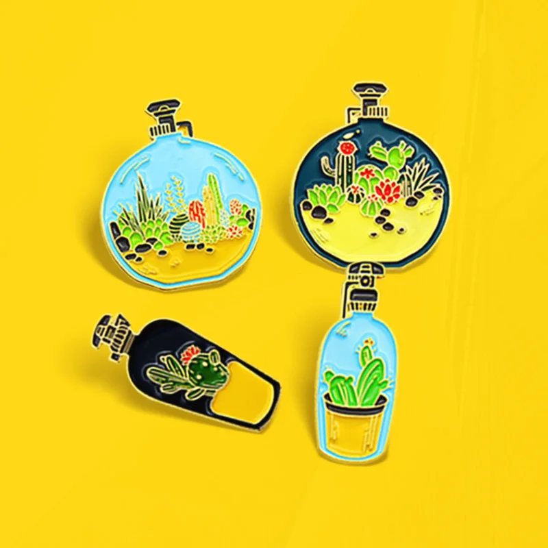 Perfume bottle Spray Pines Backpack Lapel Badge Cartoon Jewelry Kids Cactus Potted Plant Enamel Brooch Custom Cactus Plant