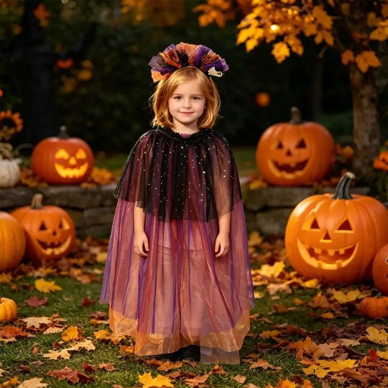 Kids Unicorns Cloak And Skirt Outfit With Pumpkin Hairband Childrens Halloween Costume For Themed Parties Y166