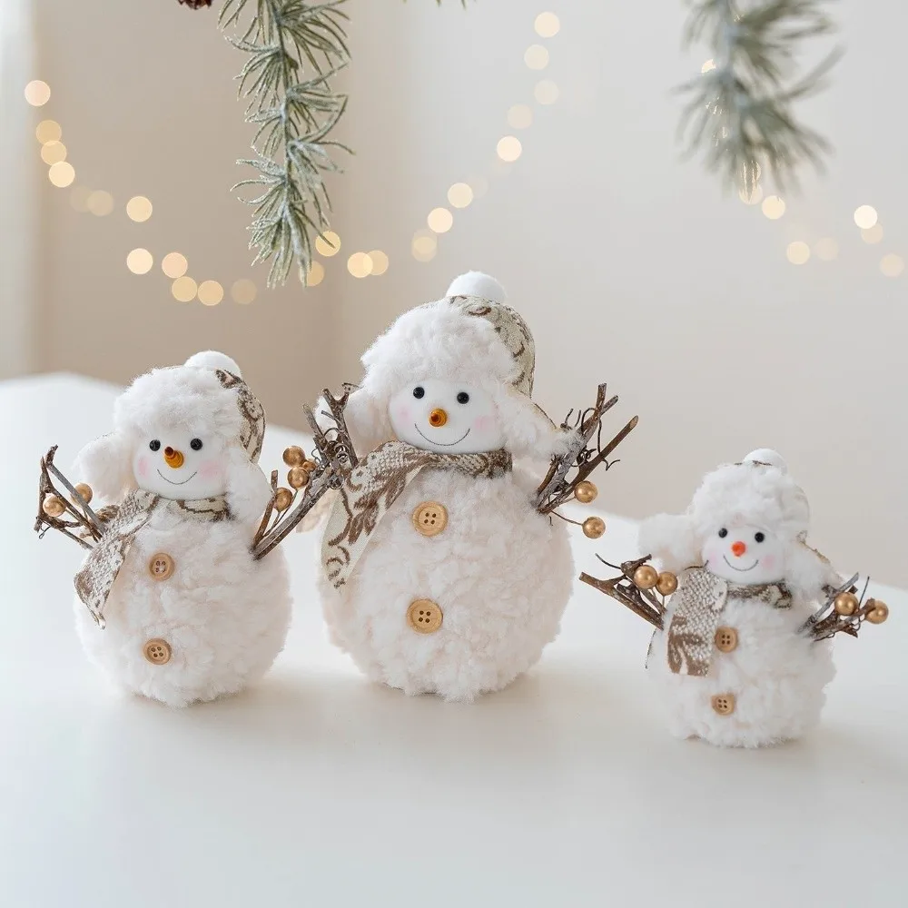 漫画クリスマス雪だるまの装飾品ラウンド帽子ニット雪だるま像シミュレーションソフトぬいぐるみ雪だるま人形クリスマステーブル