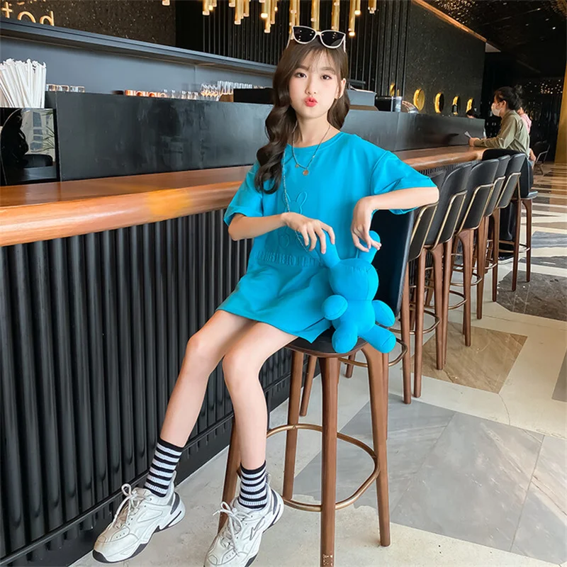 Girls Summer dress 2024 new CuHK children Korean version of cute T-shirt skirt 6-12 years old 15 years old tide