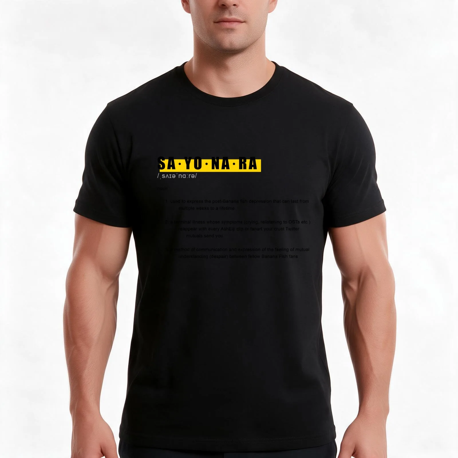 Banana Fish SAYONARA Definition Design T-Shirt, Summer Casual Cotton Tee, Oversized Streetwear Tops, Vintage Graphic Print
