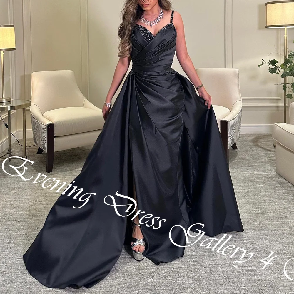 Customized Classic Crystal Sweetheart Floor Length A-Line платье вечернее Satin Spaghetti Straps Sweep Train Vestidos Para Mujer