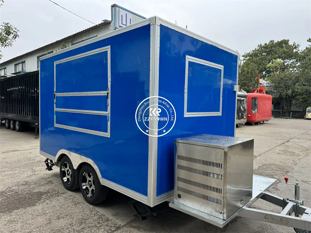 عربة طعام تجارية عربة آيس كريم متنقلة شاحنة طعام للشارع مطبخ متنقل مجهزة بالكامل مقطورة طعام