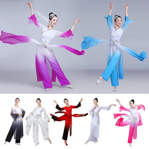 Ropa de baile clásica tradicional, traje de Baile Folclórico chino para mujer, vestido con manga de agua, ropa Yangko, falda antigua, pantalón hanfu
