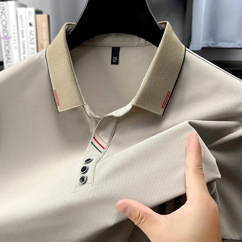 Mens Short Sleeve Dual Tone Color Block Collar Polo Tees Multi Tone Trim On Placket And Cuffs Slim Fit Fashion Tops For Men