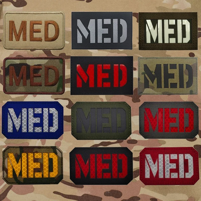 MED Tactical Embroidered Patches PARAMEDIC Decorative Reflective Medical Cross Badges Stickers On Clothing