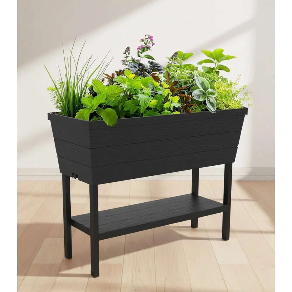 

12.7 Gallon Self-Watering Raised Garden Bed with Drainage Plug - Perfect for Urban Balcony Herb Planters, Dark Grey
