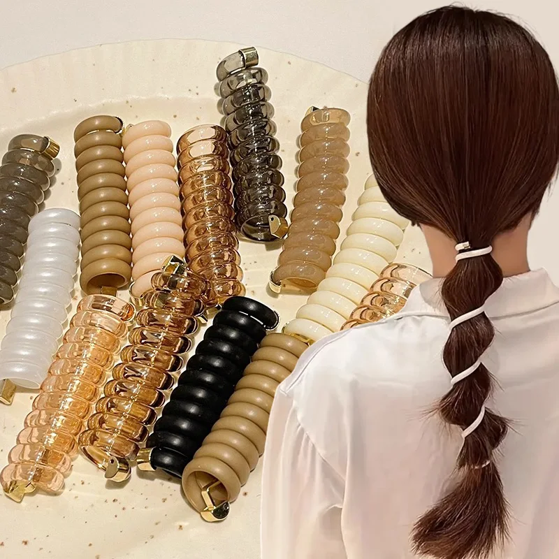 Telephone Wire Hair Ties Loop Women Girls Solid Color Elastic Hair Bands Spiral Coil Rubber Bands Ponytail Holder Accessories