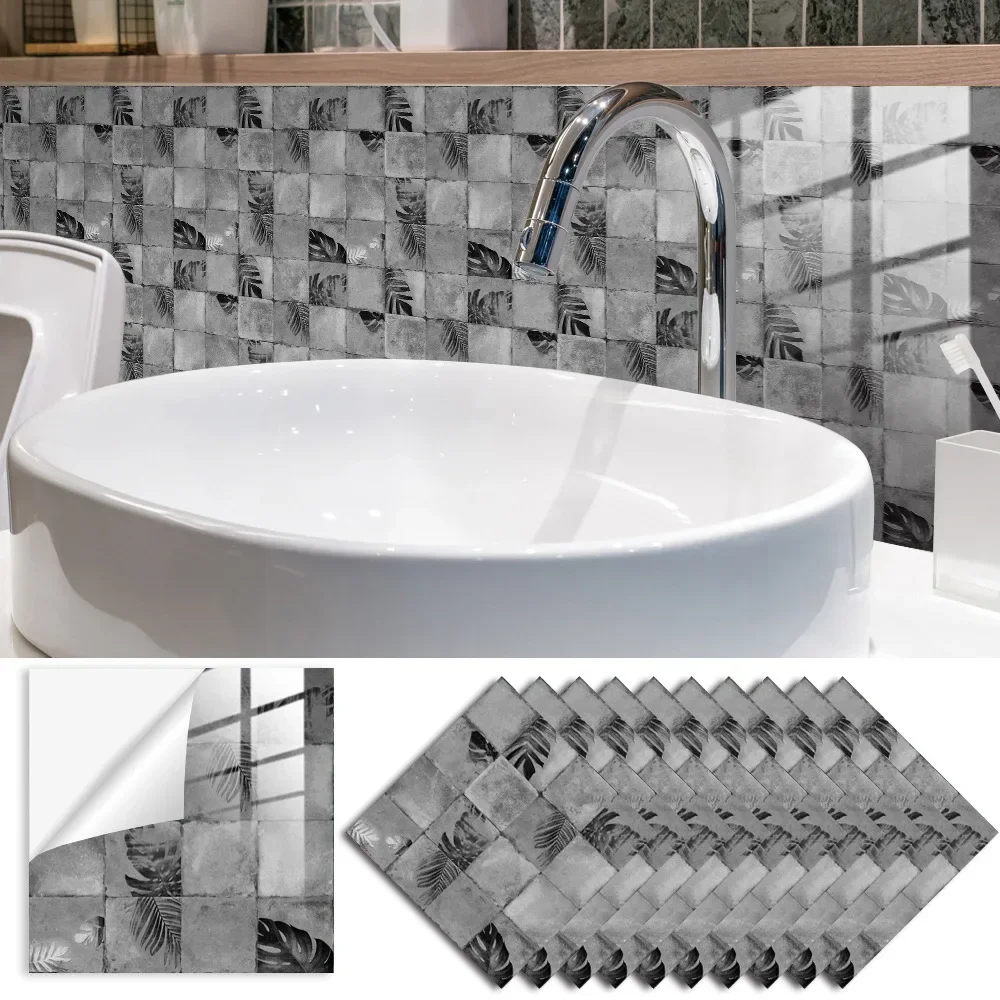 Grey Mosaic Pattern Home Decor Wall Stickers Kitchen Bathroom Refurbished Self-adhesive Paper Wall Decoration