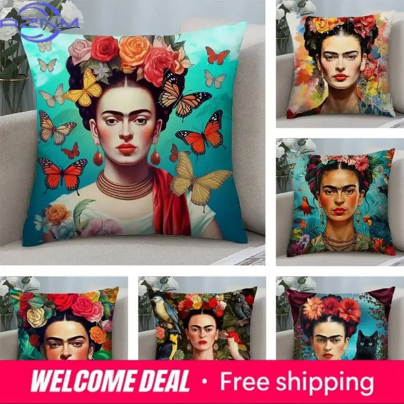 F-Frida K-Kahlo Art Pillow Case Short Plush Double-sided Print Square Throw Pillow Covers Sofa Home Cushion Decor