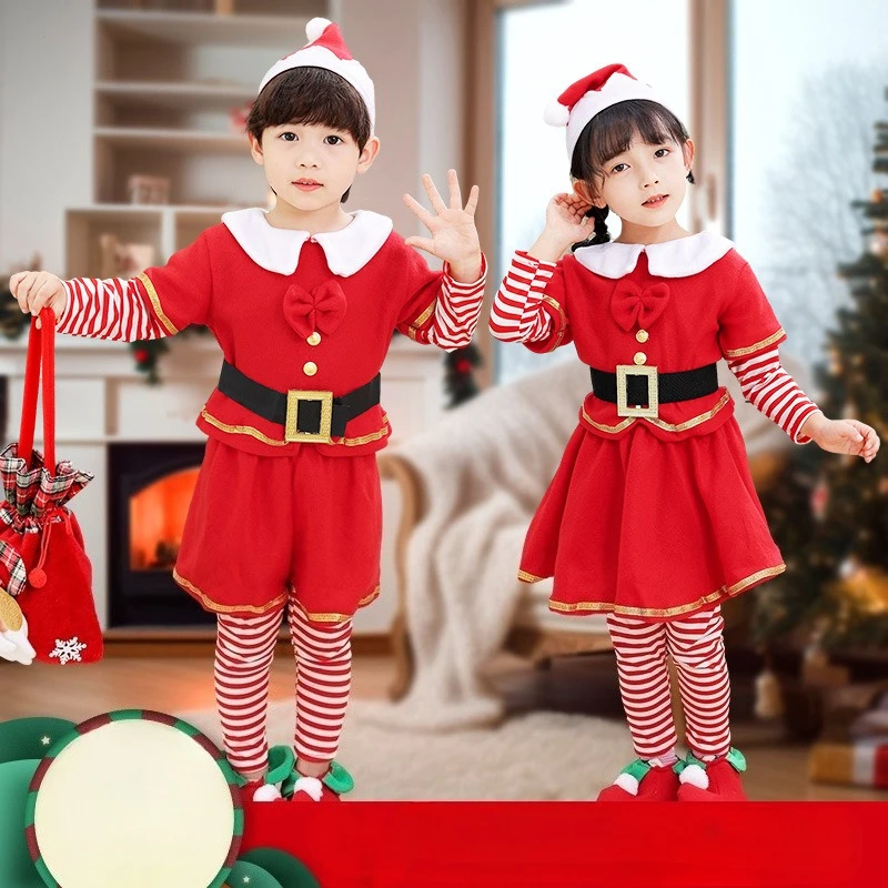 

Children's Christmas Costume Set - Red Velvet Cape Santa Claus Set Christmas Gift Party Family Clothes