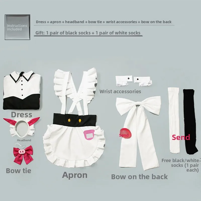 Cosplay Maid Outfit For Akiba Metaverse War, Including Headwear And Socks, Featuring Hina Akiyama, Mikan, And Renge.