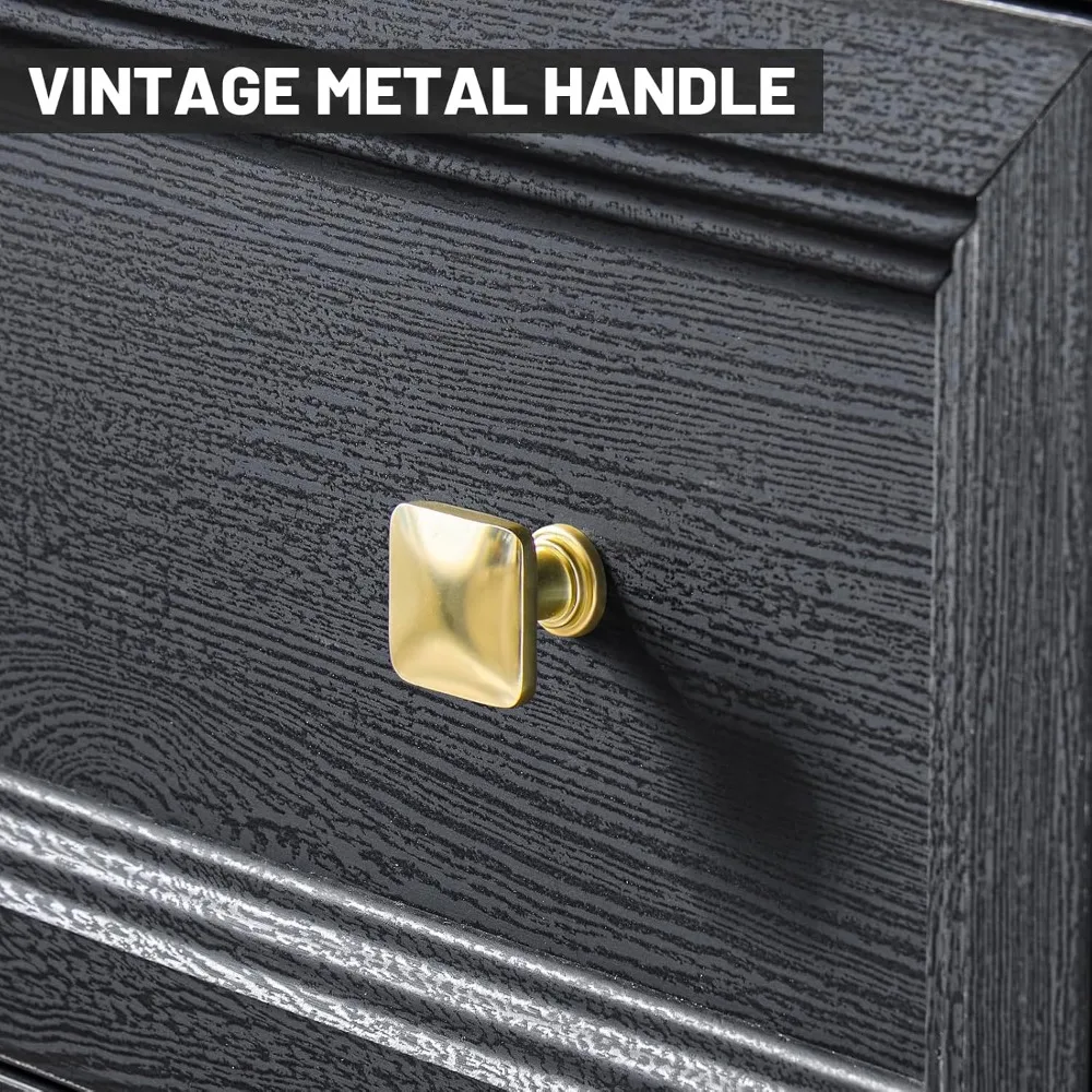 منضدة سوداء ريفية ذات درجين مع مقابض معدنية ذهبية لغرف النوم على طراز المزرعة