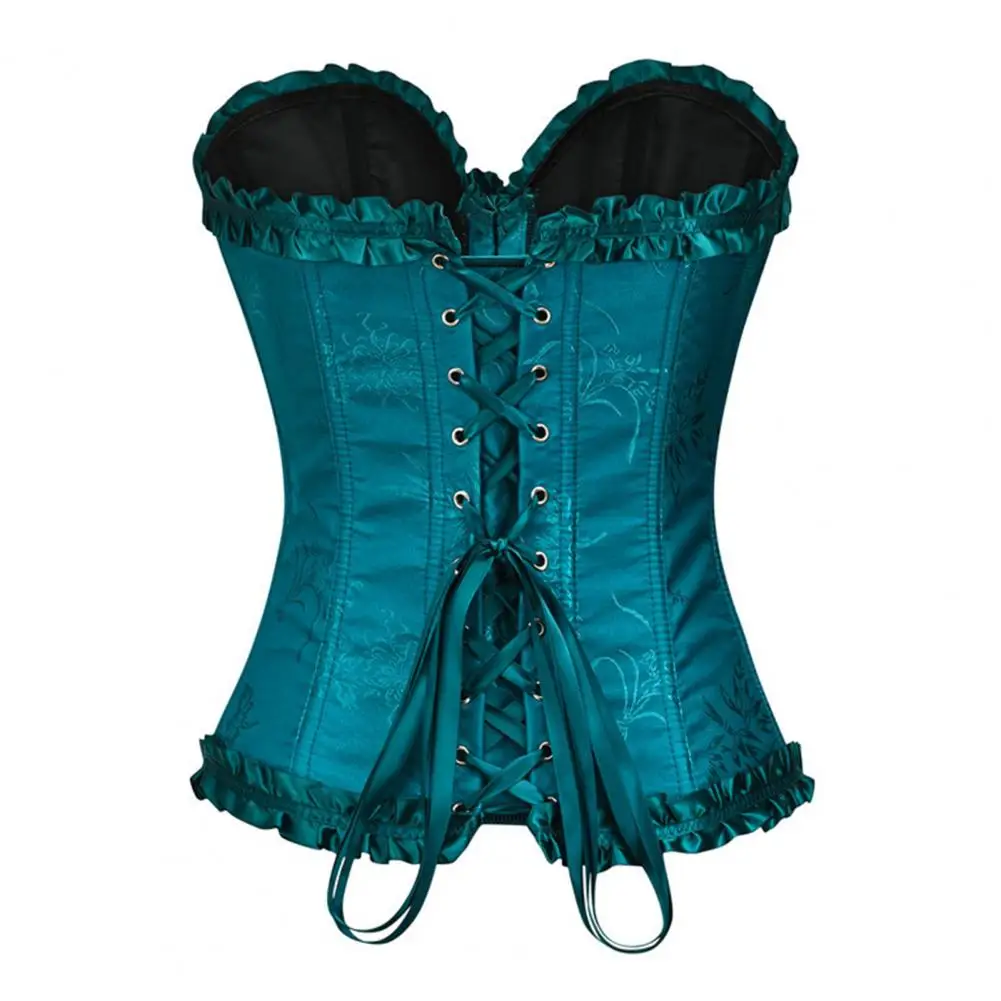 Women Corset Jacquard Ruffled Trim Boned Sexy Overbust Push Up Bustier Top Corset Slimming Corsets Women Sexy Supportive Bustier