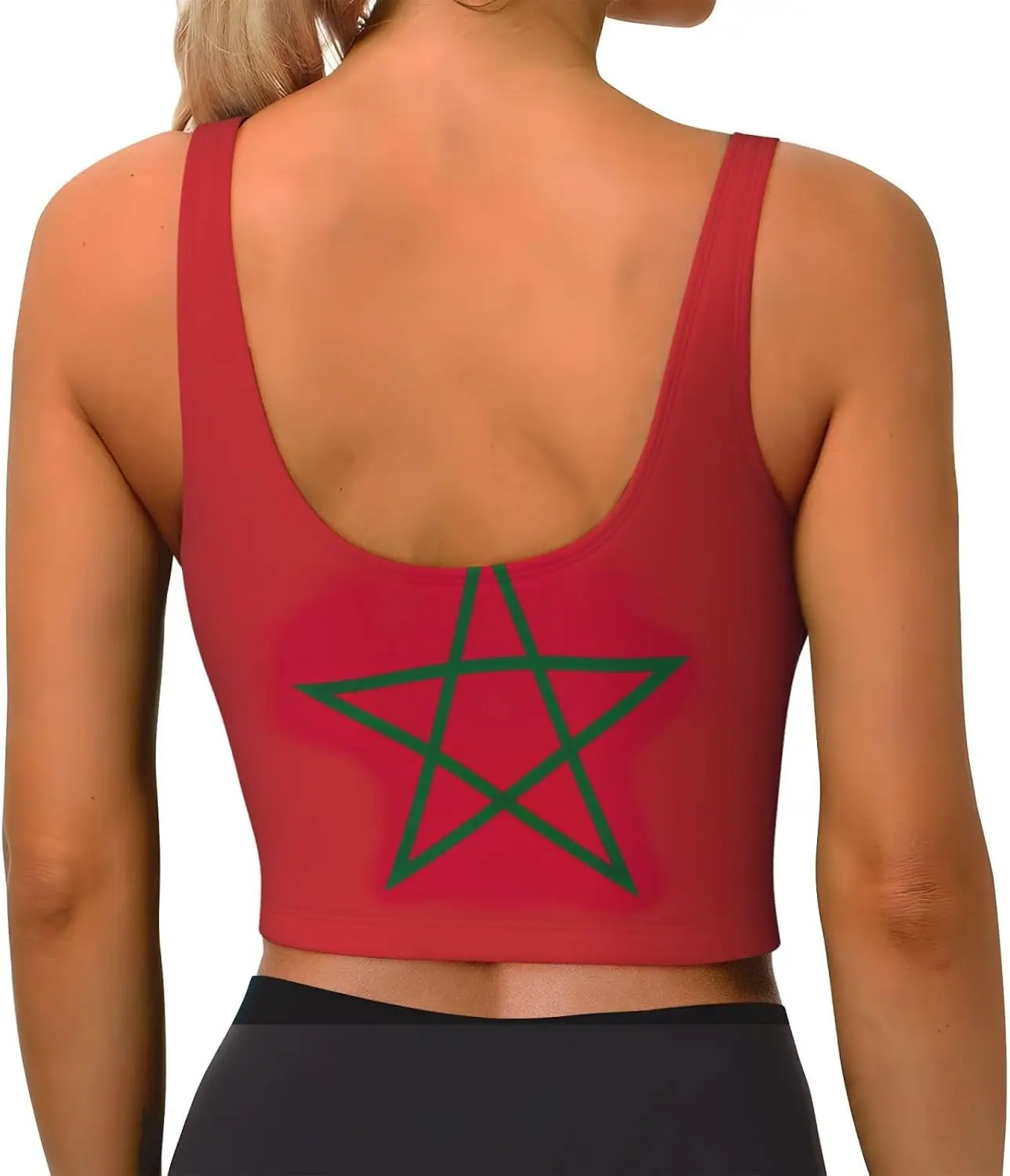 Flag of Morocco Print Womens Sports Strappy Sports Bra U Back Bra Workout Yoga Gym Tops Seamless Bra