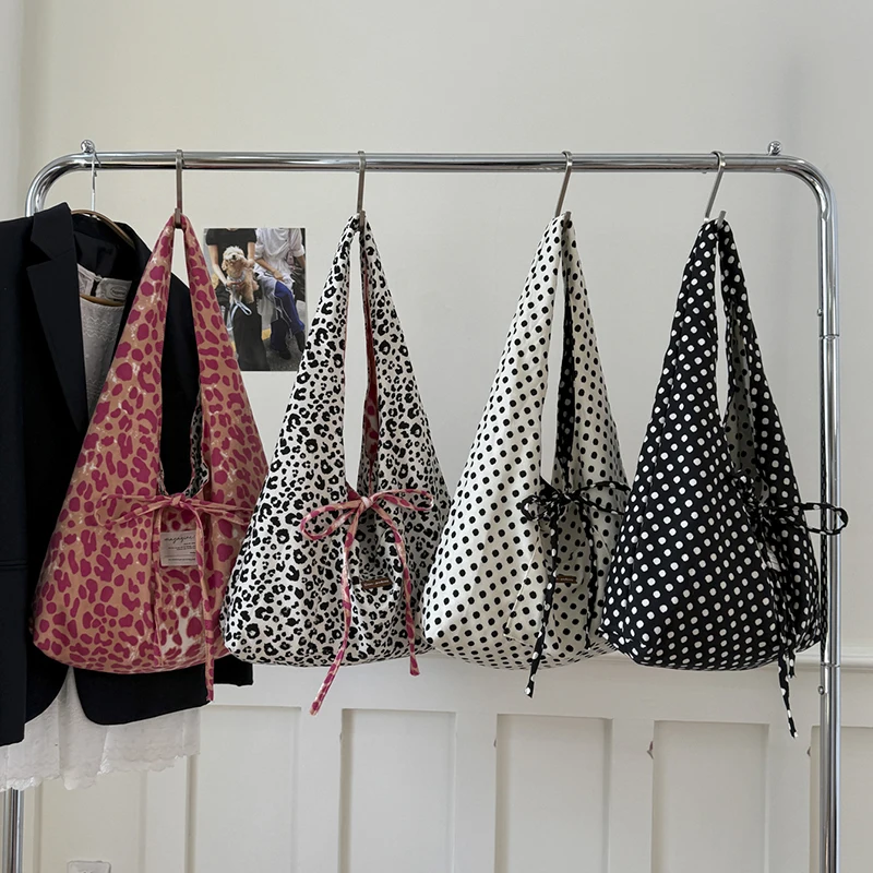 

Women Polka Dot Tote Bag Korean Style Large Capacity Shoulder Bag Casual Work Commuting Handbag Double Sided Fashion