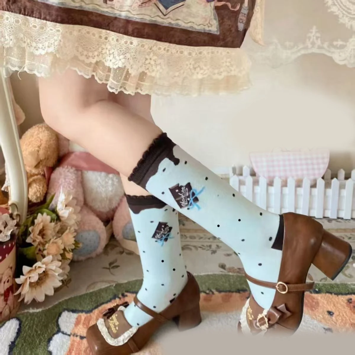 Chocolate Mint Original Sweet Girl LOLITA Autumn Women Socks Pure Cotton Cotton Socks Mid-Calf Socks