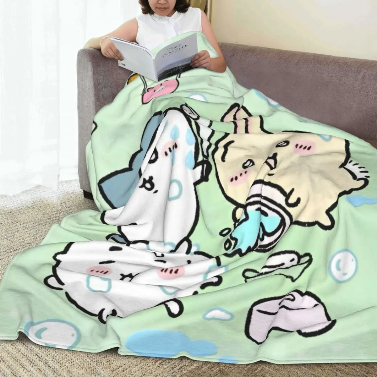 Cute Chiikawa Blanket Picnic Flannel Throw Blanket For Couch Chair Soft Warm Custom Quality Bedspread Birthday Present