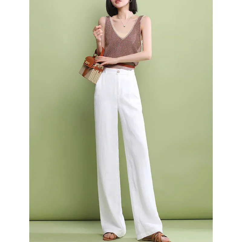 

Wide-Leg Pants Women's High Waist High Drape Long Mop Pants Thin Straight Pants Loose Versatile Vasual Comfortable pocket Pants