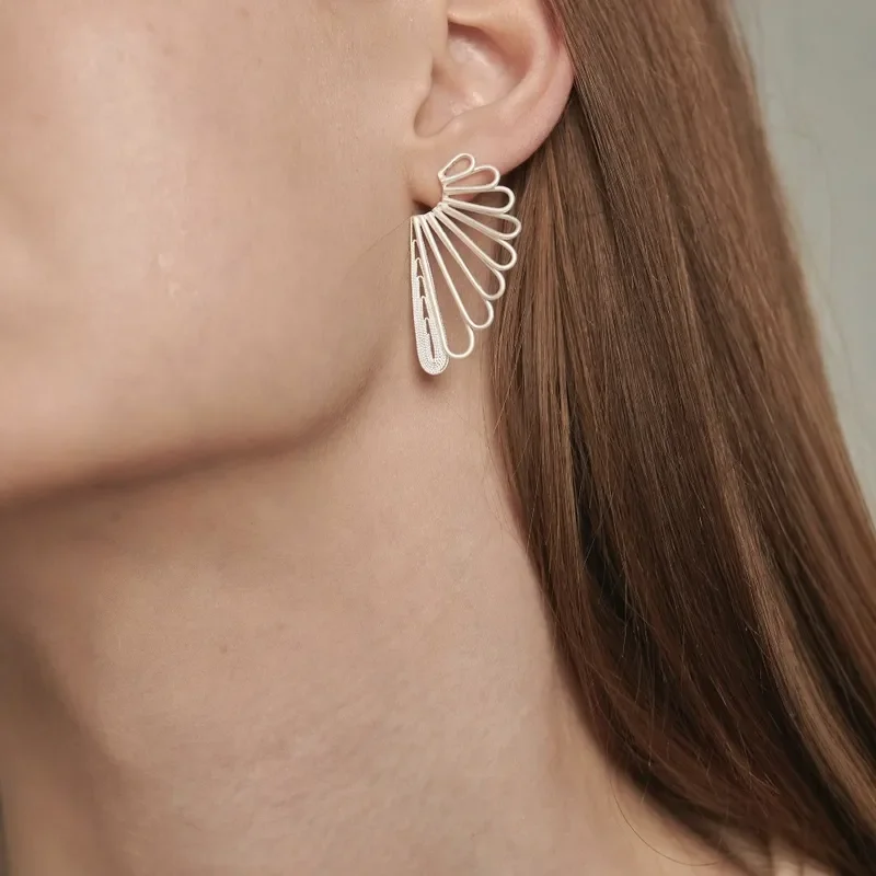 European and American Mori elf stud earrings women's cross-border new simple long silver-plated butterfly outline wing