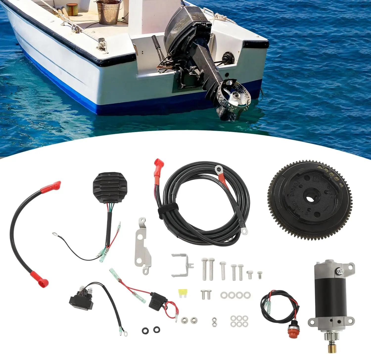 Elektrischer Start-Umrüstsatz für Yamaha 20PS Außenbordmotor - Komplettes Anlasser-Set, für F20/F25 4-Takt-Motoren NEU (Schwarz)