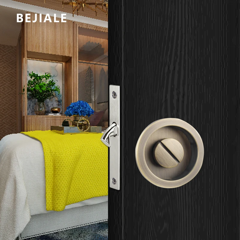 Round Black Sliding Door Sliding Door Lock Bathroom Kitchen Keyless Sliding Door Embedded Hidden Hook Lock Invisible Lock